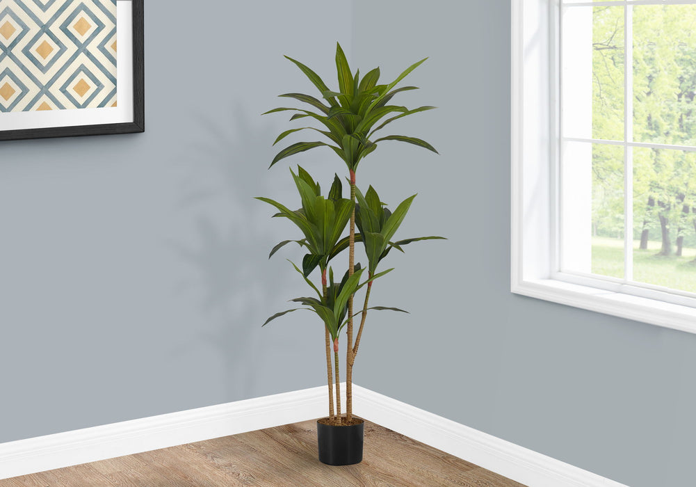 51" Tall, Artificial Plant, Dracaena Tree, Indoor, Faux, Fake, Floor, Greenery, Potted, Real Touch, Decorative - Green / Black