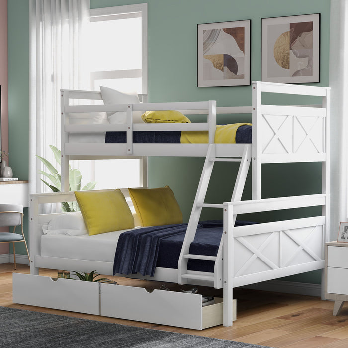 Kids Furniture - Bunk Bed With Ladder, Two Storage Drawers, Safety Guardrail