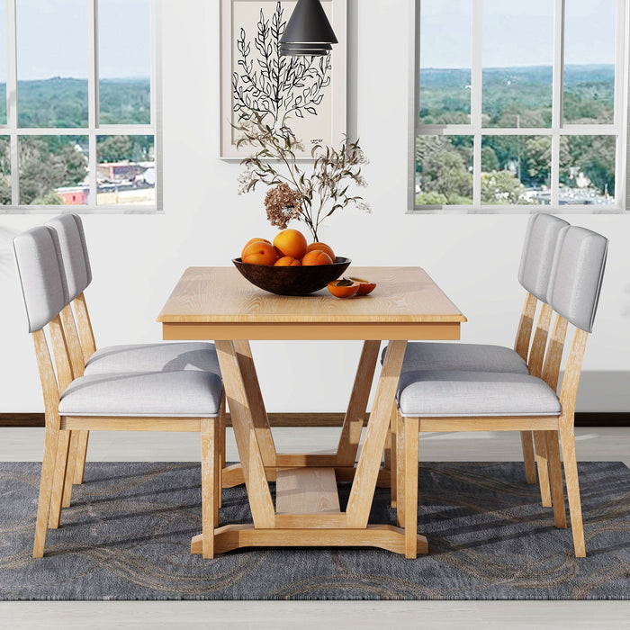 Topmax - 5 Piece Rustic Dining Table Set With 4 Upholstered Chairs, Rectangular Dining Table With Trestle Table Base