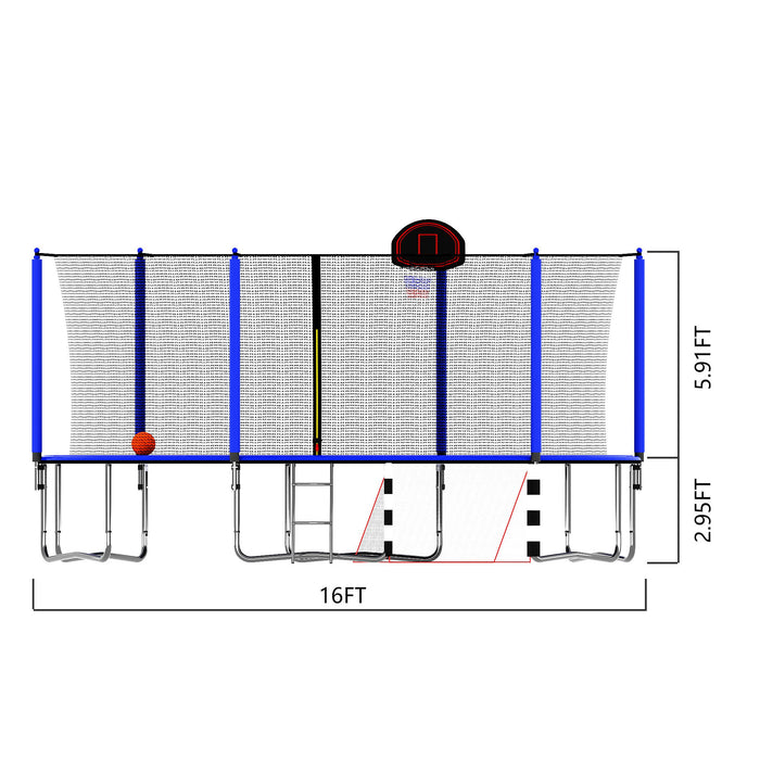 Trampoline With Basketball Hoop Pump And LadderInner Safety Enclosure With Soccer Goal Blue