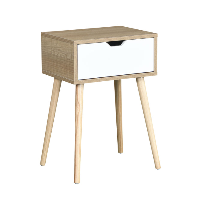 Side Table With 1 Drawer, Mid-Century Modern Storage Cabinet For Bedroom - White