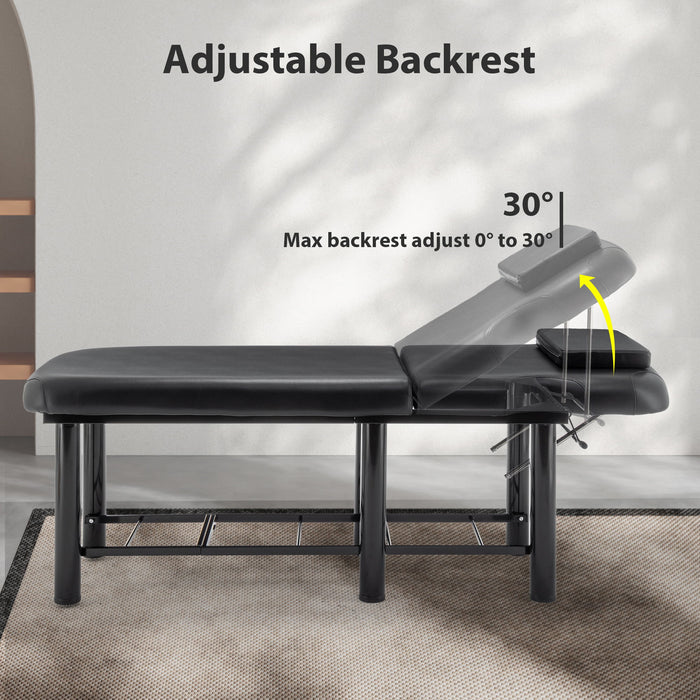 Professioanl Massage Table, Backrest Adjustable, Removable Headrest, Bottom Shelf Storage, Memory Foam Layer Salon Bed