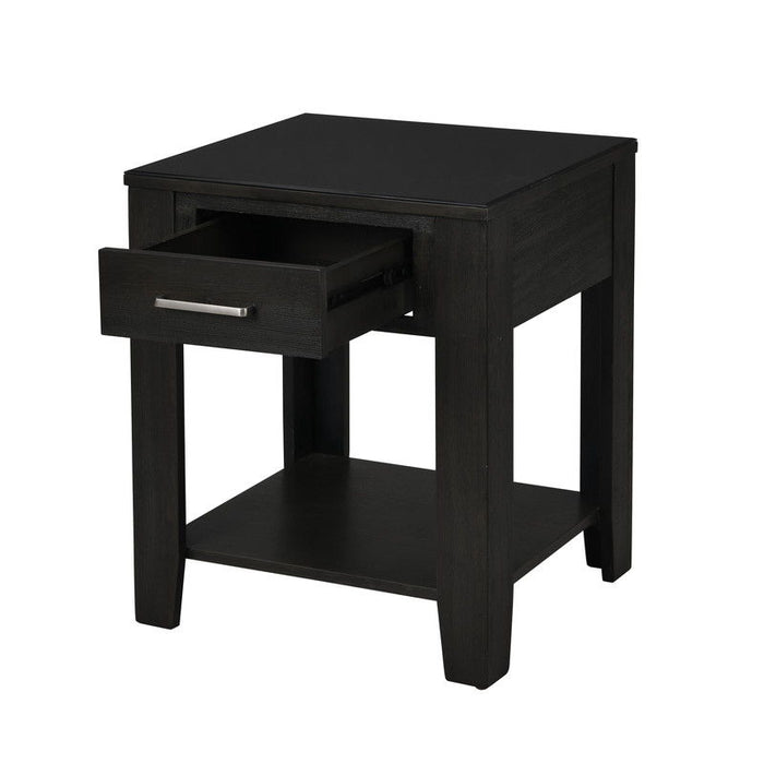 Bruno - 20" Wooden End Table With Tempered Glass Top And Drawer - Ash Gray