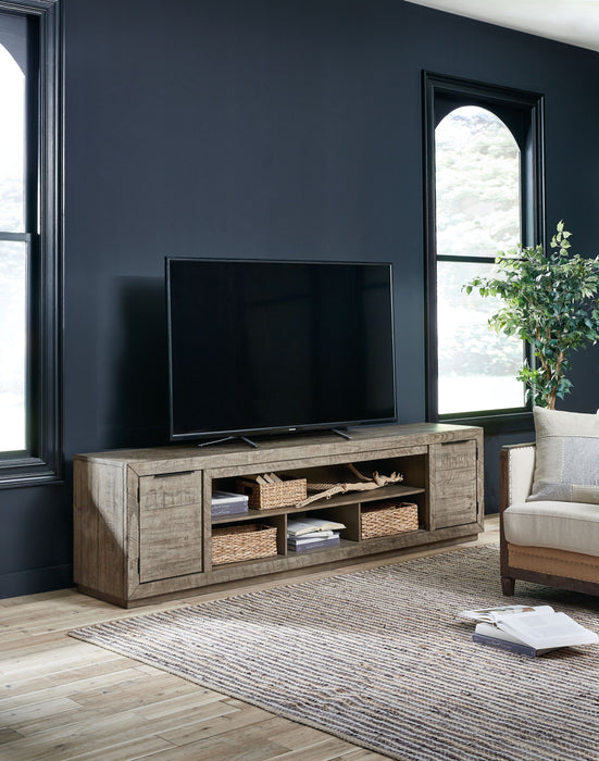Krystanza - Gris desgastado - Mueble para TV con inserto ancho para chimenea