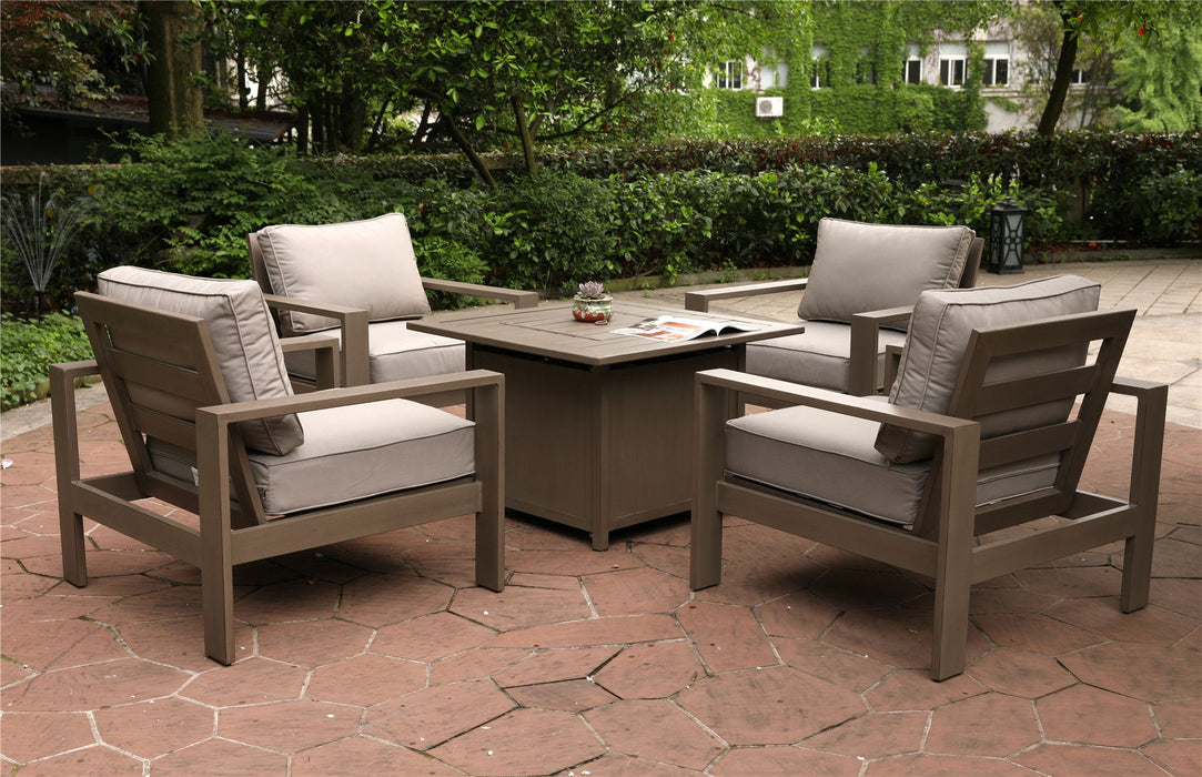 5 Piece Fire Pit Set, 36" Square Chat High Gas Firepit Table - Taupe