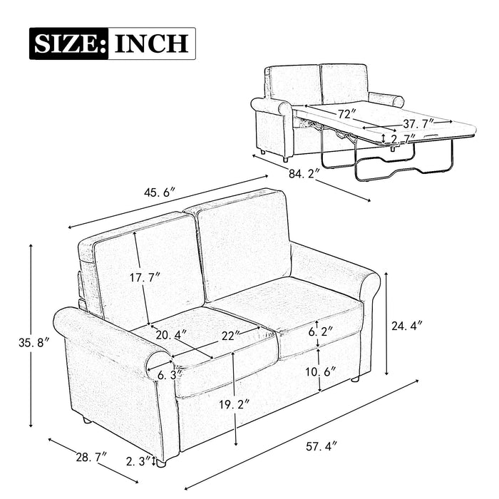 57.4" Pull Out Sofa Bed, Sleeper Sofa Bed With Premium Twin Size Mattress Pad, 2 In 1 Pull Out Couch Bed With Two USB Ports For Living Room, Small Apartment, Beige (Old Sku:Wf296899)