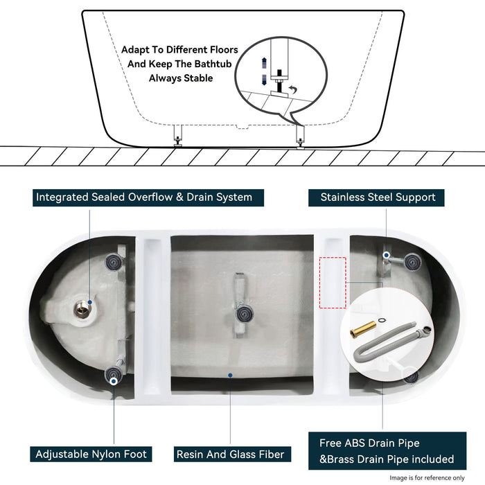 Acrylic Freestanding Bathtub, Modern & Contemporary Design Soaking Tub With Brushed Nickel Toe-Tap Drain And Integrated Slotted Overflow, Glossy White, Cupc Certified, 02141-Bn - Glossy White