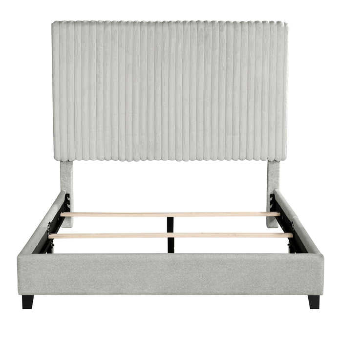 Queen Size Minky Stone Upholstered Platform Bed