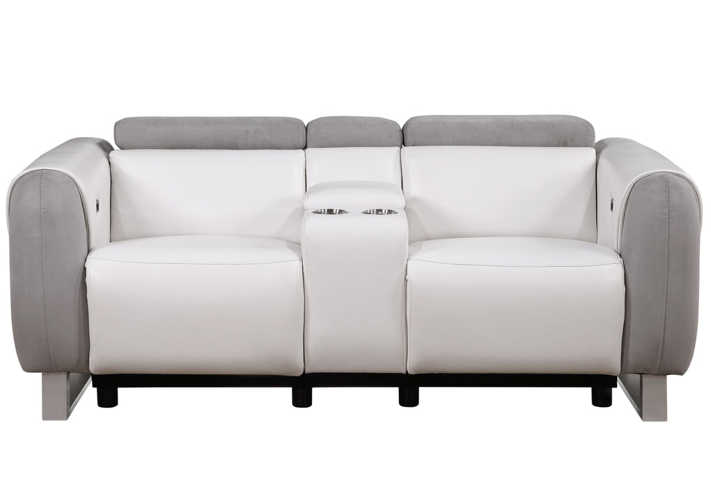 U8520 - Power Console Reclining Loveseat - Blanche White / Gray