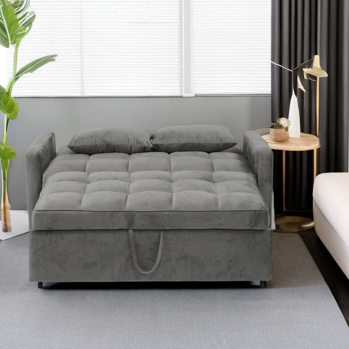 3 In 1 Convertible Sleeper Sofa Bed, Modern Fabric Loveseat Futon Sofa Couch With Pullout Bed, Small Love Seat Lounge Sofa With Reclining Backrest, Furniture For Living Room - Gray