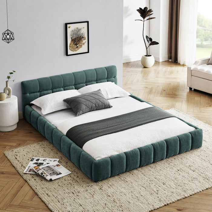 Queen Size Upholstered Bed Frame with Thick  Chenille Fabric- GREEN