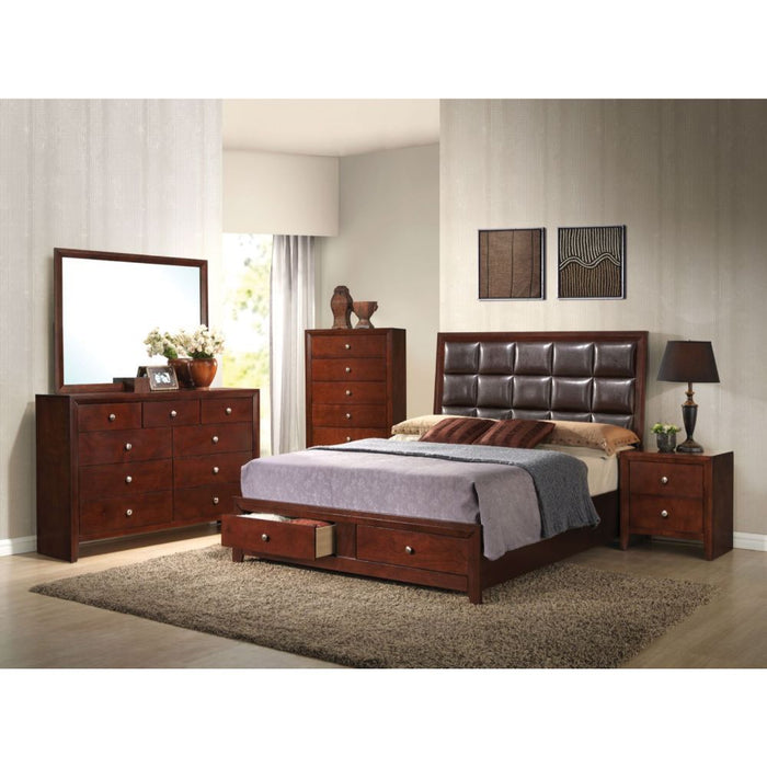 Ilana - Queen Bed - Brown PU & Brown Cherry