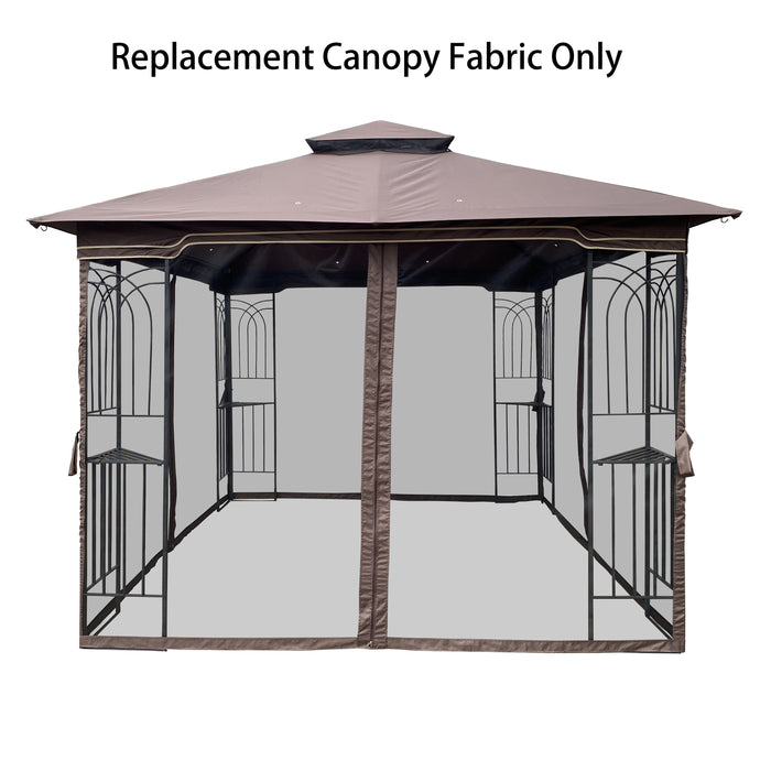 Patio Double Roof Gazebo Replacement Canopy Top Fabric, Brown