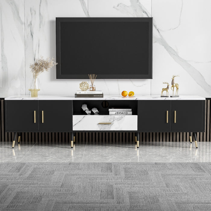 Modern TV Stand With 2 Cabinets & Open Compartments, Entertainment Center For Tvs Up To 80''