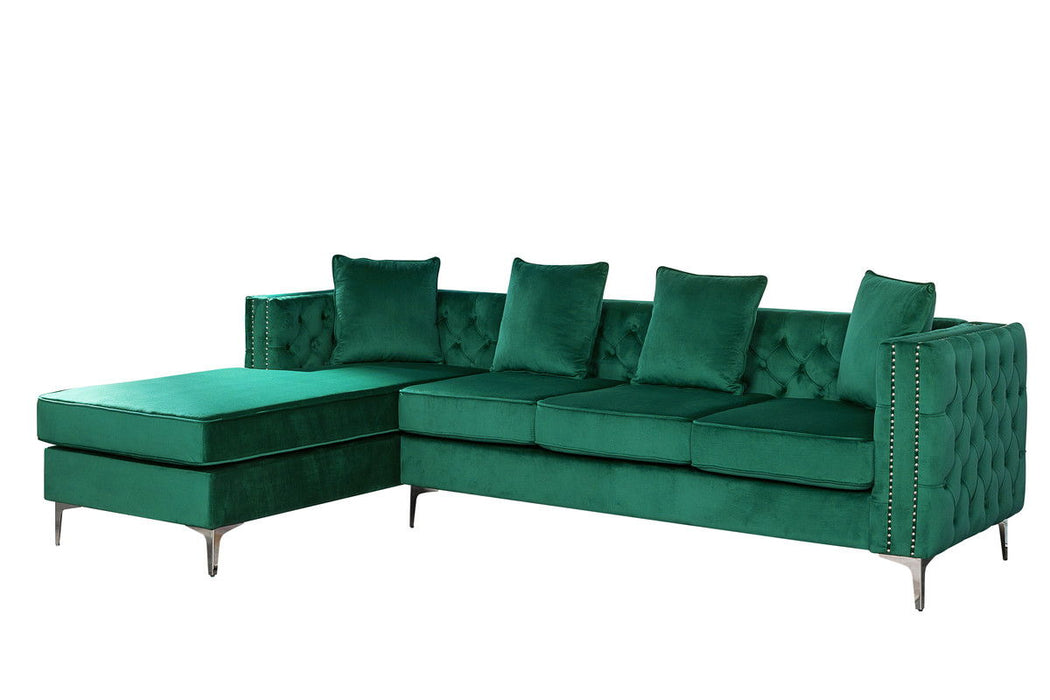 Ryan - Velvet Reversible Sectional Sofa Chaise With Nail-Head Trim