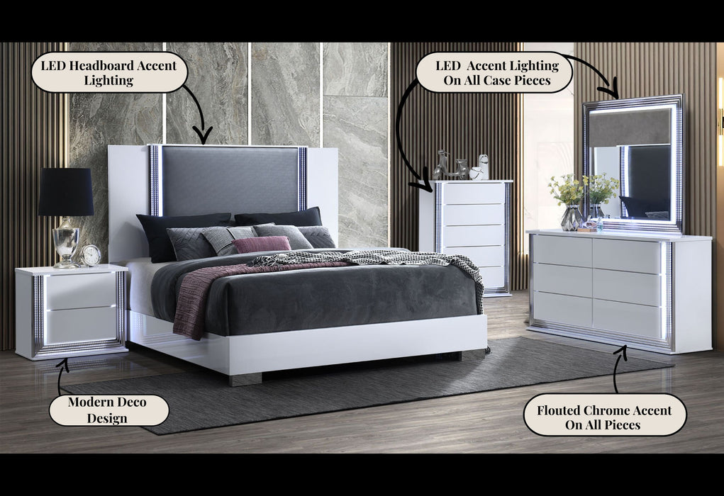 Ylime - 5 Piece Queen Bedroom Set (Bed, Dresser, Mirror, Chest, Nightstand) - Smooth White