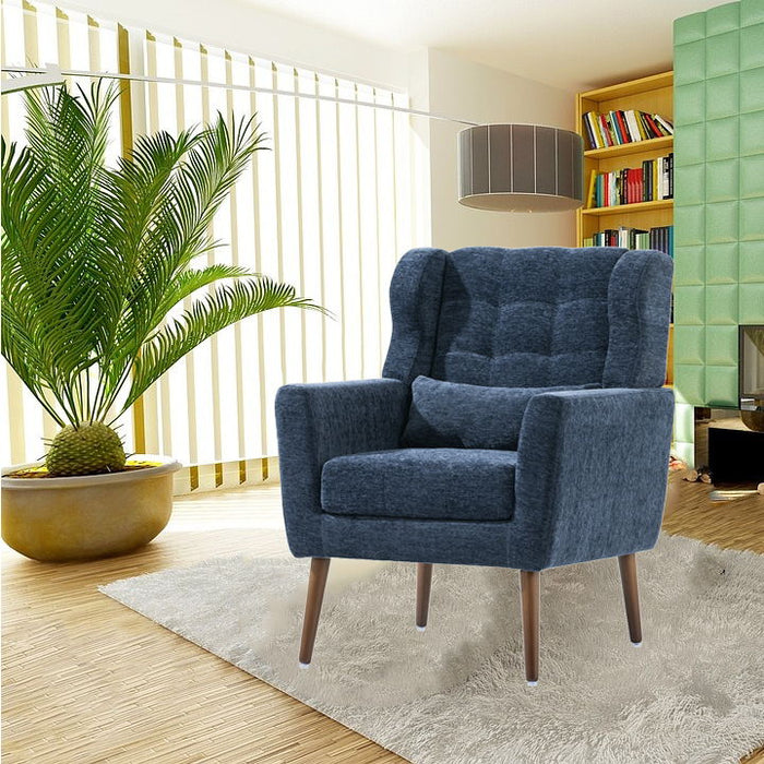 Modern Accent Chair Upholstered Foam Filled Living Room Chairs Comfy Reading Chair Mid Century Modern Chair With Chenille Fabric Lounge Arm Chairs Armchair For Living Room Bedroom Dark Blue