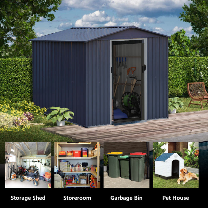 Outdoor Storage Shed 8 x 6 Ft Large Metal Tool Sheds, Heavy Duty Storage House With Sliding Doors With Air Vent For Backyard Patio Lawn To Store Bikes, Tools, Lawnmowers - Dark Gray