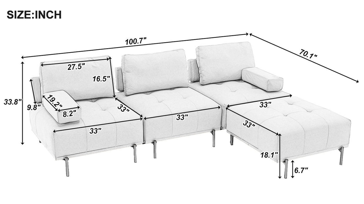 L-Shape Sectional Sofa 3 Seater Couches With A Removable Ottoman, Comfortable For Living Room