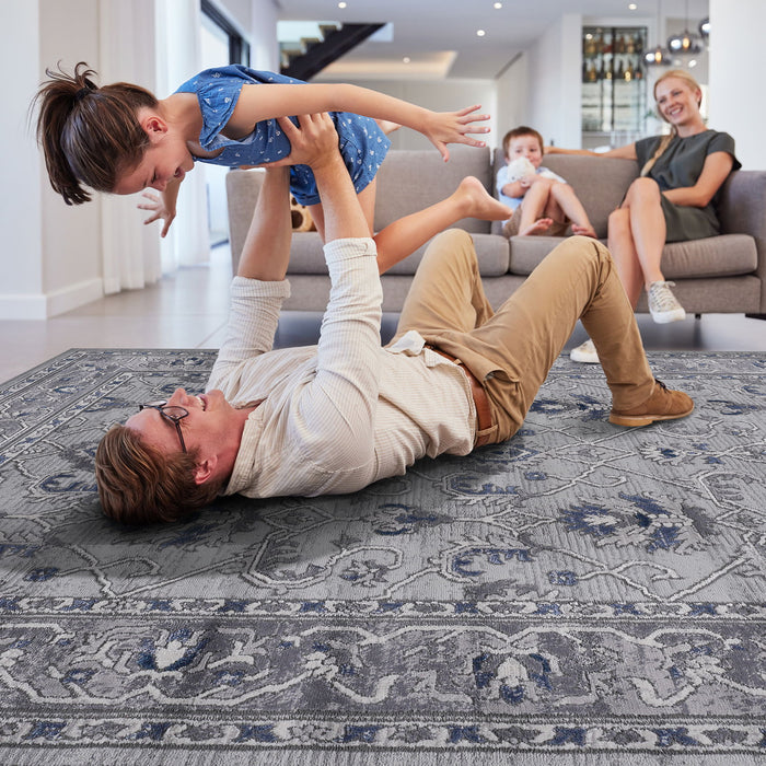 8' x 10' Oriental Non-Shedding Living Room Bedroom Dining Home Office Stylish And Stain Resistant Area Rug - Gray / Blue