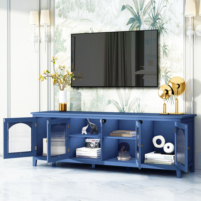 71 -"stylishtvcabinet Entertainment CenterTV Stand, Tvconsoletable, Media Console, Solidwood Frame, Changhong Glass Door, Metal Handle, Antique Blue, Canbeplacedin The Children's Room, Bedroom Living Room