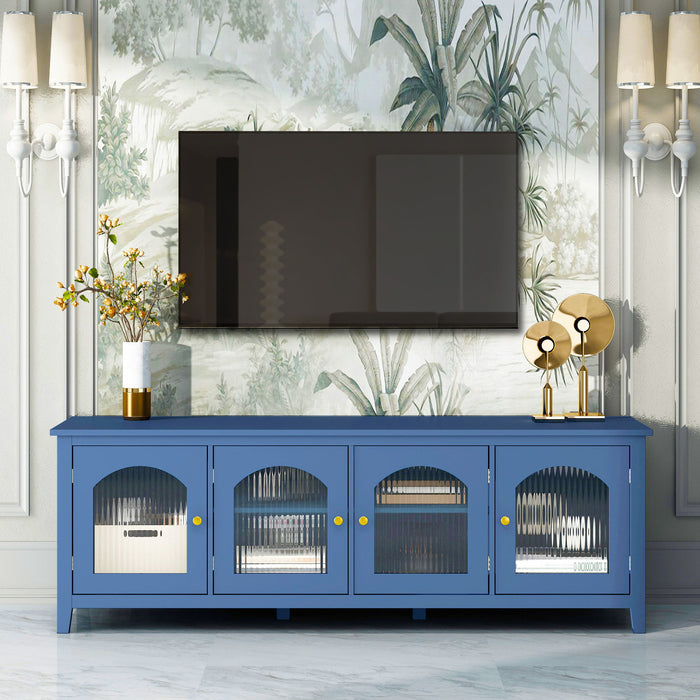 71 -"stylishtvcabinet Entertainment CenterTV Stand, Tvconsoletable, Media Console, Solidwood Frame, Changhong Glass Door, Metal Handle, Antique Blue, Canbeplacedin The Children's Room, Bedroom Living Room