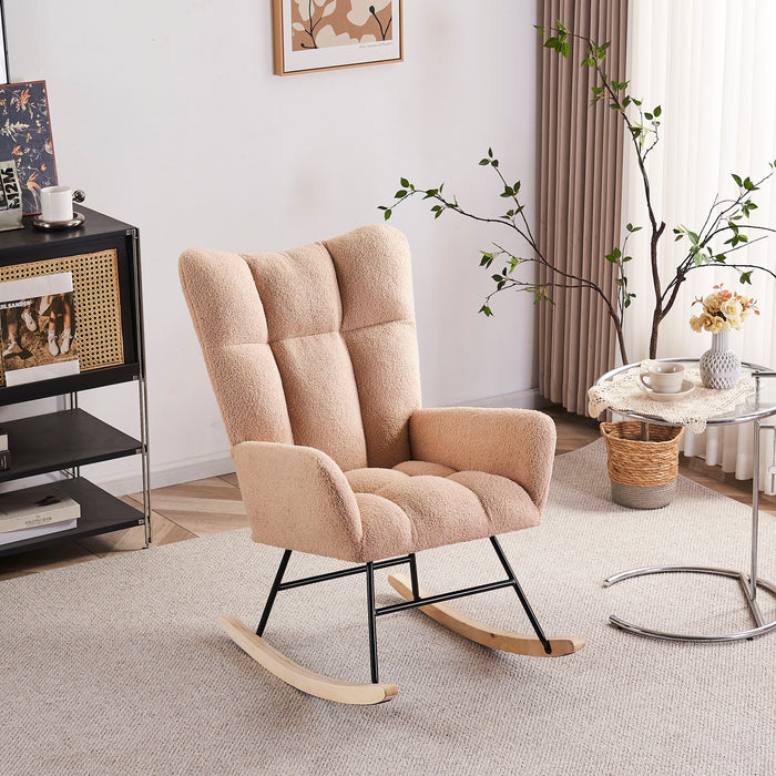 Rocking Chair Nursery, Solid Wood Legs Reading Chair With Teddy Fabirc Upholstered, Nap Armchair For Living Rooms, Bedrooms, Offices, Best Gift