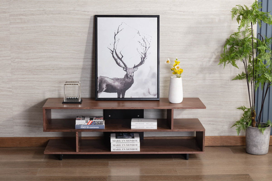 Iris - Finish TV Stand With 2 Levels Of Shelves - Brown Walnut And Black