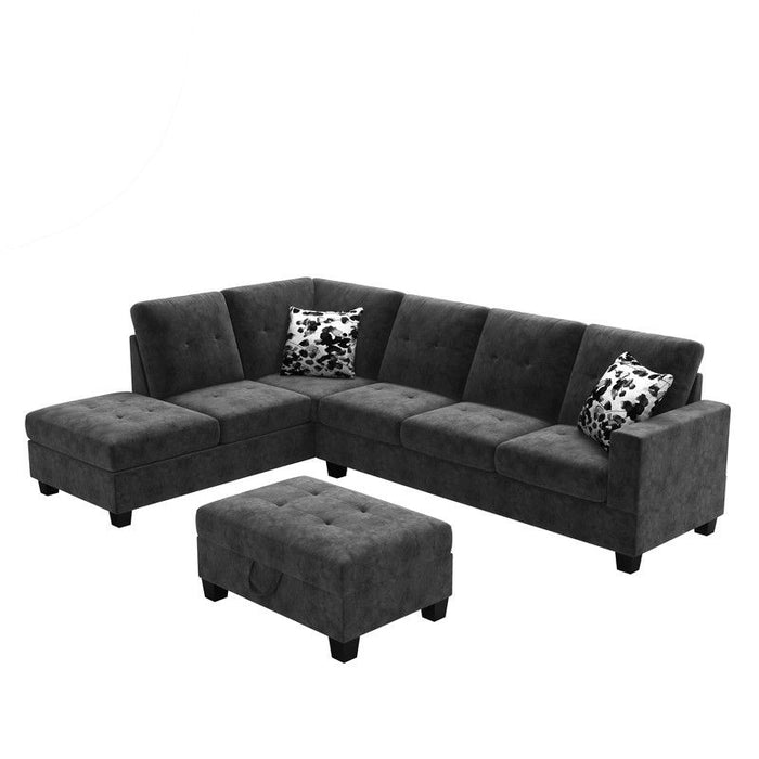 Remi - Velvet Reversible Sectional Sofa With Dropdown Table, Charging Ports, Cupholders, Storage Ottoman, And Pillows