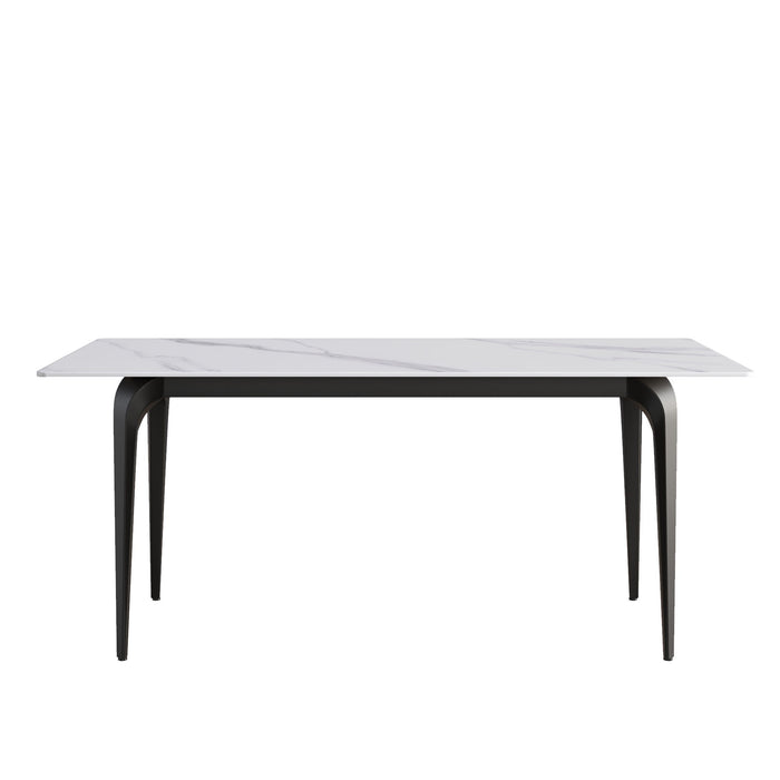 70.87" Modern Artificial Stone White Straight Edge Black Metal Leg Dining Table, Can Accommodate 6-8 People - White / Black