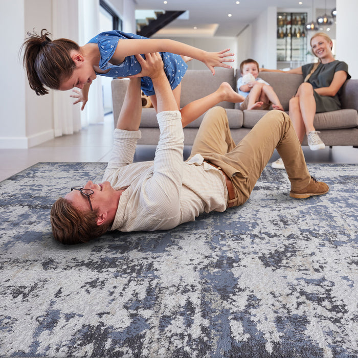 6' x 9' Abstract Non-Shedding Living Room Bedroom Dining Home Office Stylish And Stain Resistant Area Rug - Gray / Denim