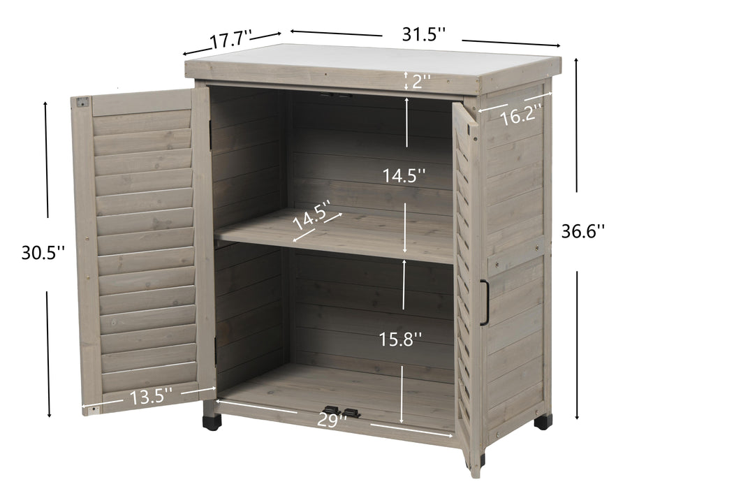 Potting Bench With Storage Cabinet And Metal Table Top For Outdoor