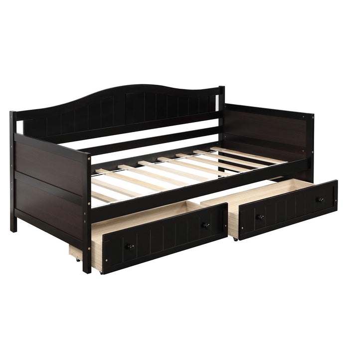 Twin Wooden Daybed With 2 Drawers, Sofa Bed For Bedroom Living Room, No Box Spring Needed - Espresso