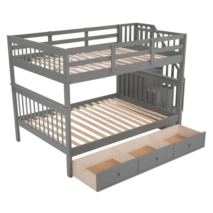Kids Furniture - Stairway Bunk Bed With Drawer, Storage And Guard Rail For Bedroom