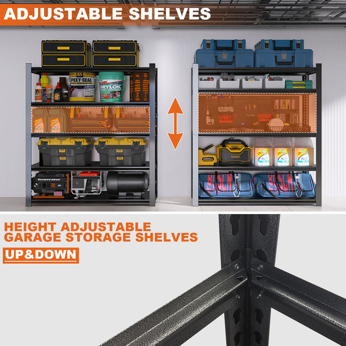 Wide Metal Shelves, With 5 Removable Dividers, Large Capacity, Strong Load Bearing, Suitable For Garage, Kitchen And Office - Black