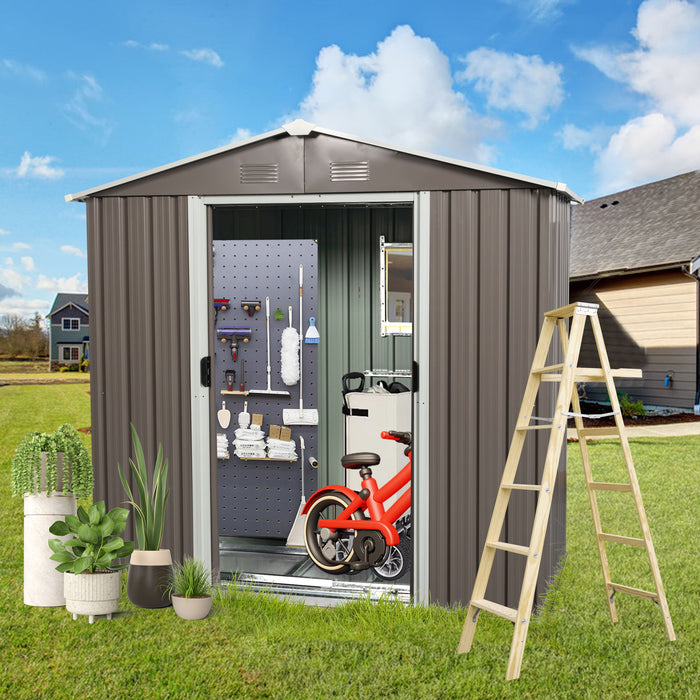 8Ft x 4Ft Outdoor Metal Storage Shed With Window - Gray