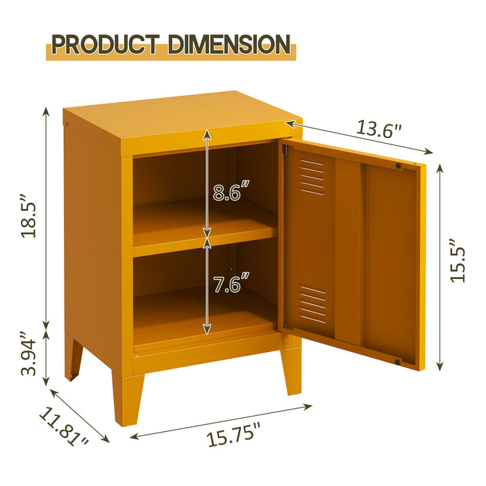 Modern Nightstand Durable Metal Bedside Storage Cabinet With Shelf, End Side Table For Living Room And Bedroom - Yellow