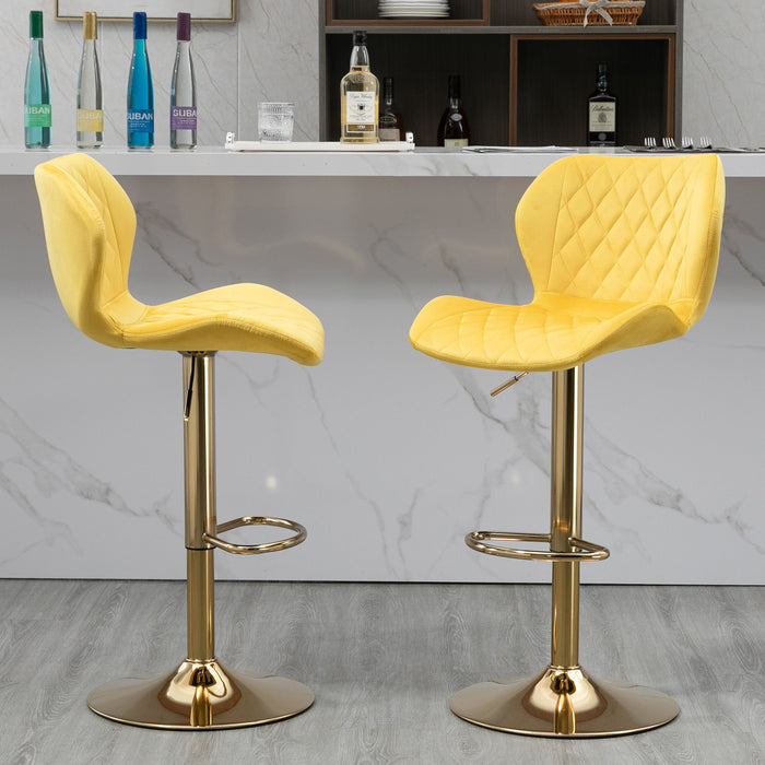 Velvet Adjustable Swivel Bar Stools (Set of 2) Modern Counter Height Barstools With Golden Color Base