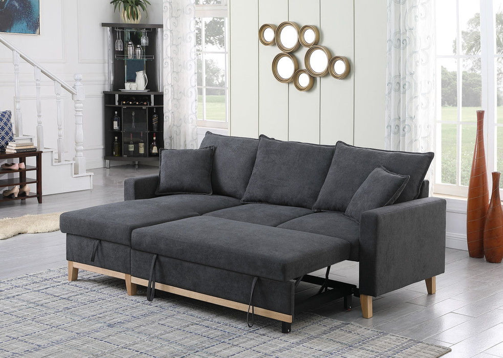 Colton - 84.Woven Reversible Sleeper Sectional Sofa With Storage Chaise - Dark Gray