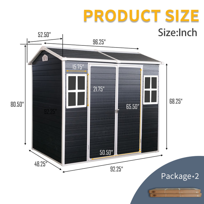 Resin Outdoor Storage Shed Waterproof Shed With Floor & Two Windows & Lockable Door, Tool Shed For Garden, Patio, Backyard