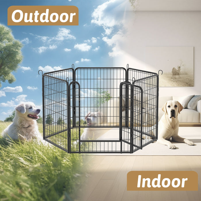 53.94" 6 Panels Heavy Duty Metal Playpen With Door, Dog Fence Pet Exercise Pen For Outdoor, Indoor