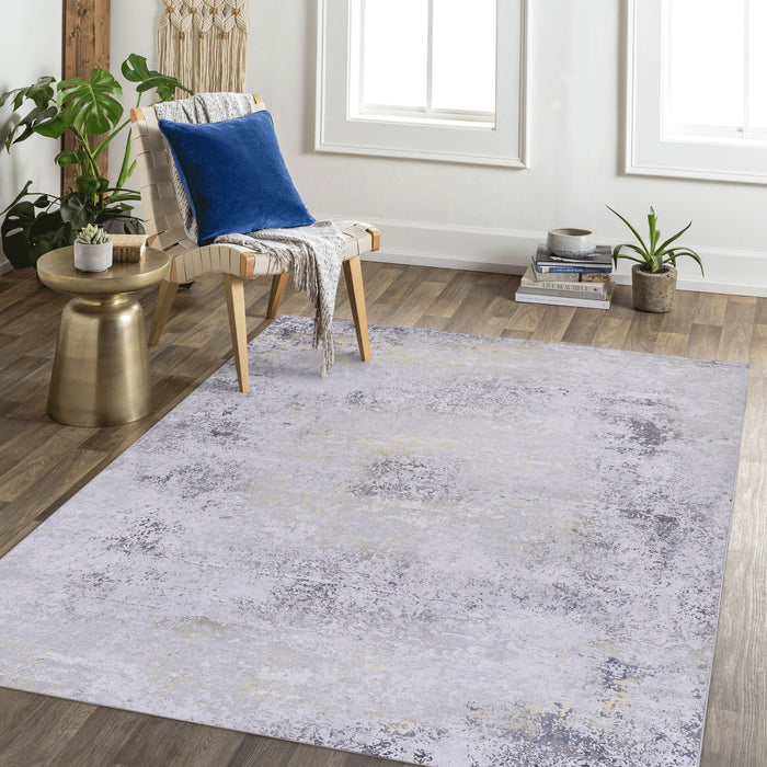 4' x 6' Area Rug, Washable Rug, Low-Pile, Non-Slip, Non-Shedding, Foldable, Kid & Pet Friendly Area Rugs For Living Room, Bedroom, Kitchen, Dining Room Rug, Perfect Gifts - Gray / Gold