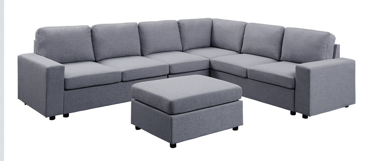 Bayside - Linen 7 Seat Reversible Modular Sectional Sofa - Light Gray