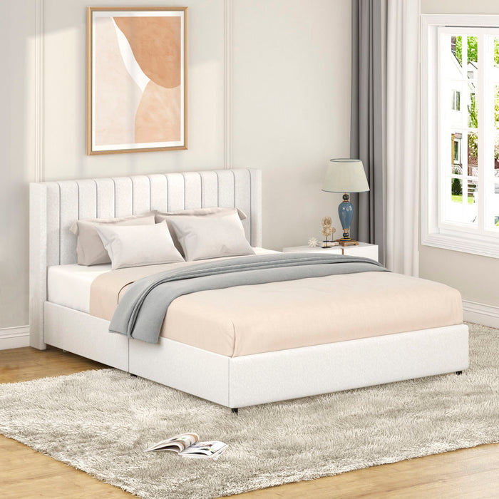 Anda - Queen Boucle Upholstered Platform Bed With Patented 4 Drawers Storage - Ivory