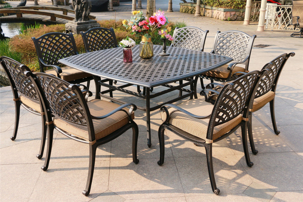 Square 8 Person 63.98" Long Dining Set With Dupione Brown Cushions