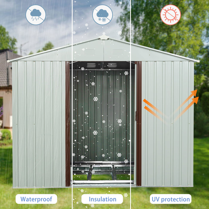 88.98" Outdoor Metal Storage Shed With Window - White