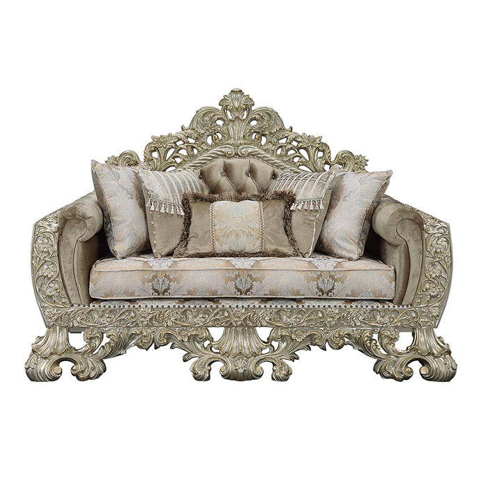 Sorina - Loveseat - Velvet, Fabric & Antique Gold Finish