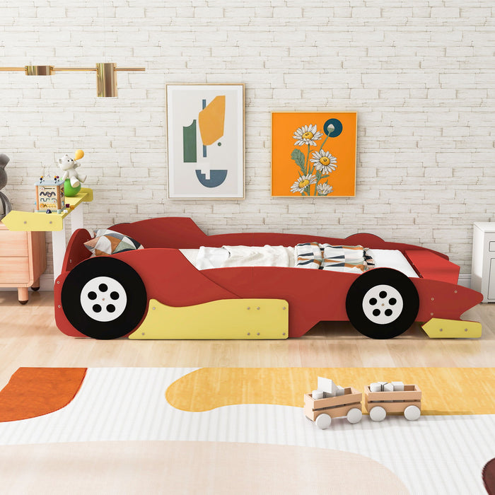 Kids Furniture - Race Car-Shaped Platform Bed With Wheels