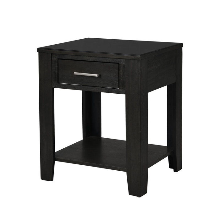 Bruno - 20" Wooden End Table With Tempered Glass Top And Drawer - Ash Gray