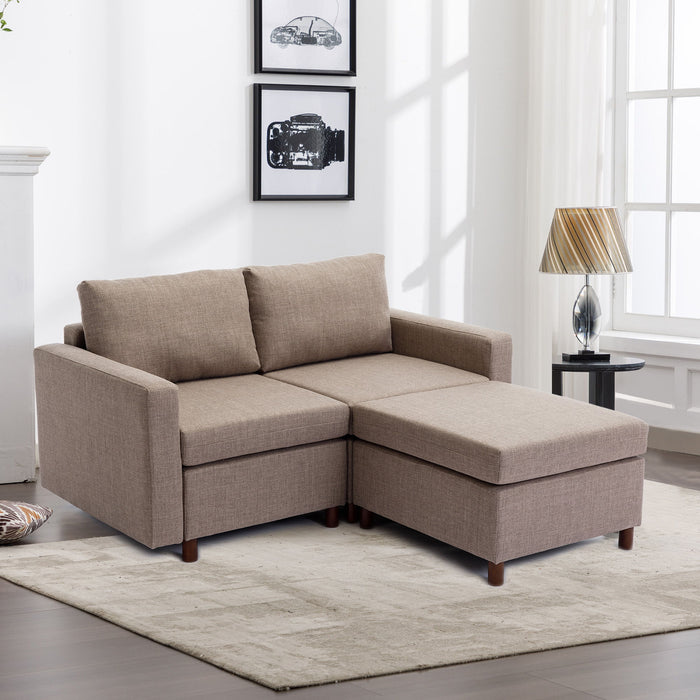 2 Seat Module Sectional Sofa Couch With 1 Ottoman For Living Room, Seat Cushion And Back Cushion Non-Removable And Non-Washable - Brown